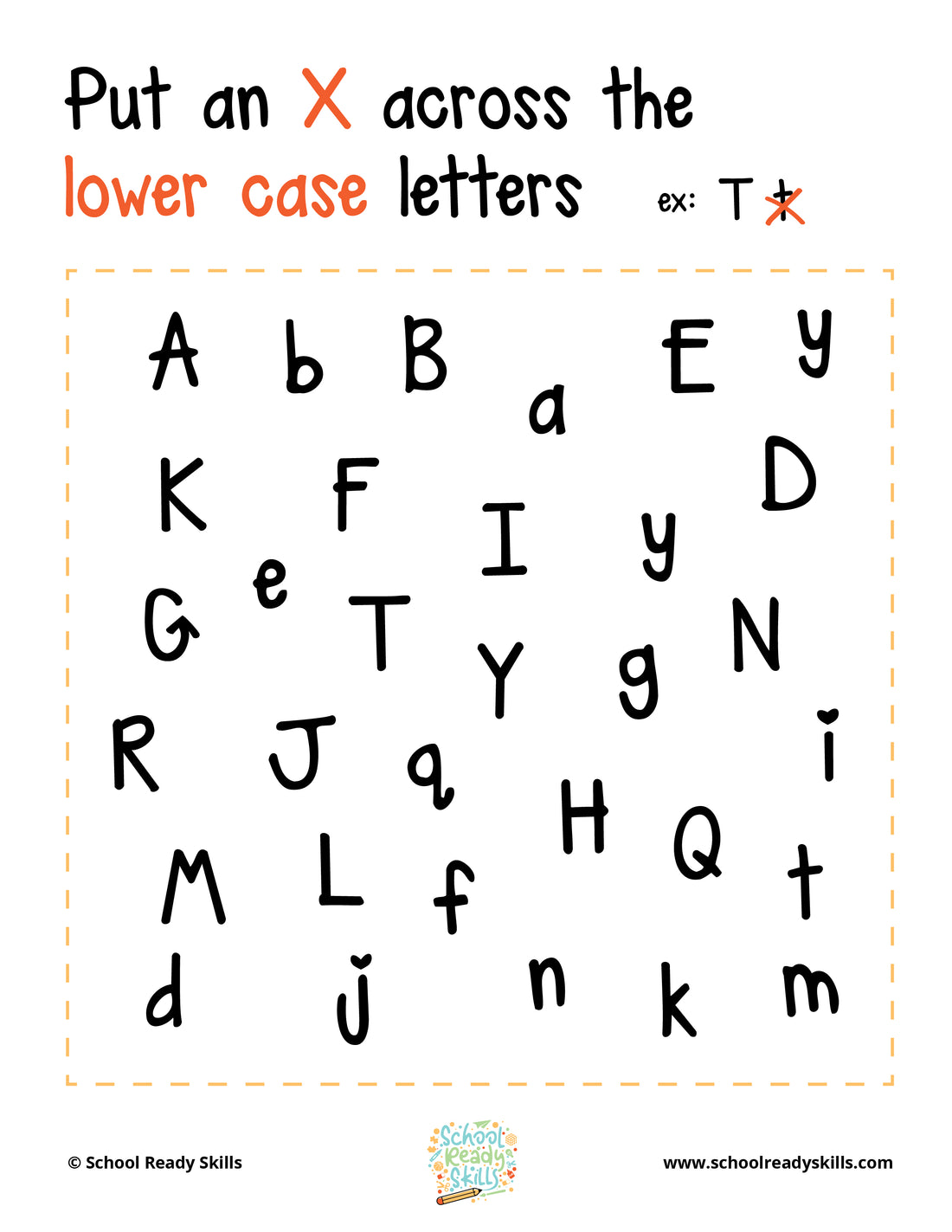Interior page of Circle the Letters Printable that works on visual motor and fine motor skills 